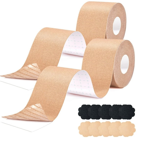 LIUJUAN Boobytape for Breast Lift 2 PCS,Boob Tape for Large Breasts,Push Up Invisible Bra Body Tape, Breast Tape Kit with Nipple Cover (Nude & Nude/3")