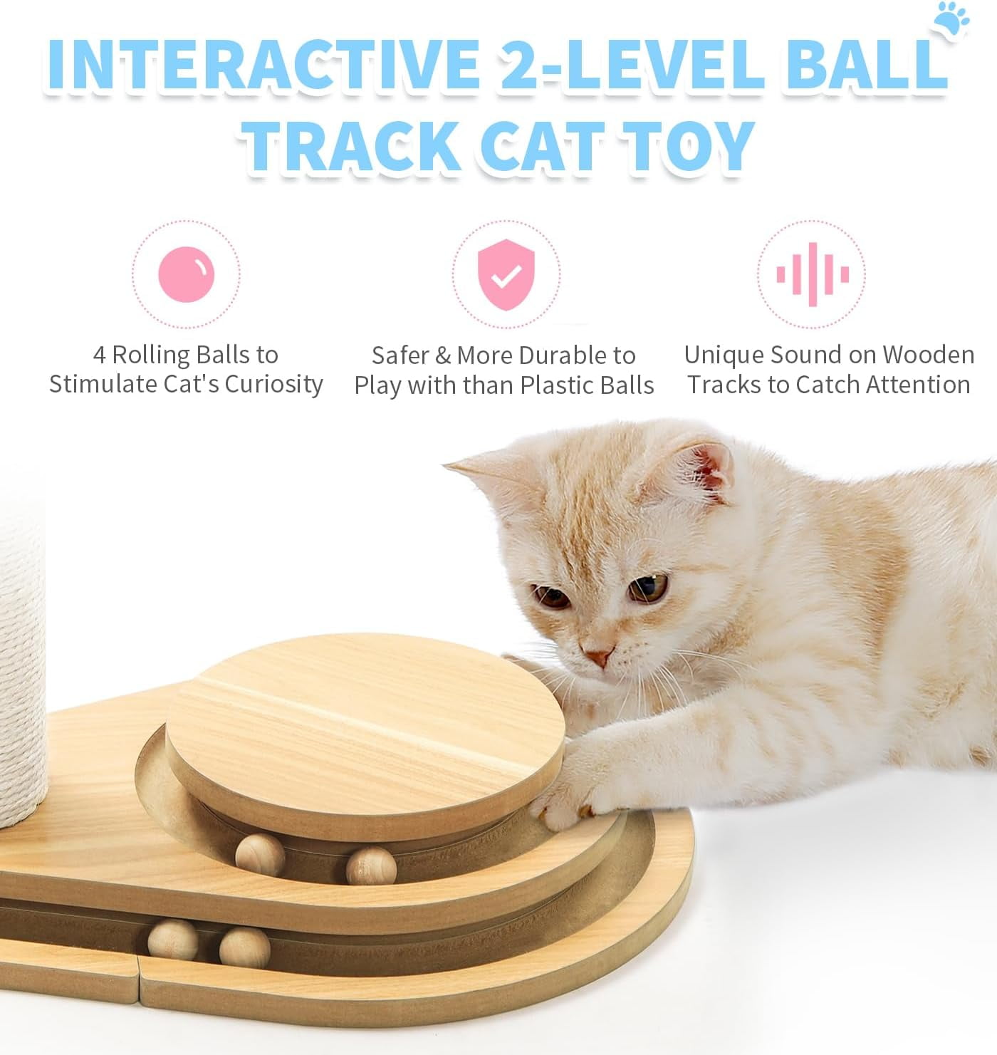 s 32 Inch Tall  Scratching Post with Interactive Ball Track and Sisal Rope for Indoor Cats