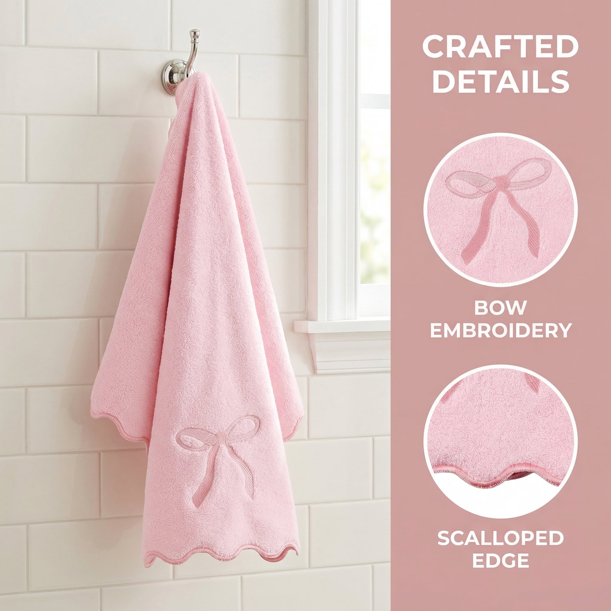 Unique Bargains Solid Cotton Elegant Border Hand Towels 28" x 13" Pink 2pk