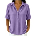 thumbnail image 2 of TGSLY Women's Waffle Collared Henley Tops Lightweight Soft Half Snap Buttons Short Sleeve Shirts Loose Fit Dressy Casual Solid Color Blouses XXXL, 2 of 7