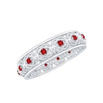 Rosec Jewels Vintage Inspired Ring for Women, Created Ruby Band Ring (AAAA Quality), 925 Sterling Silver, US 12.00