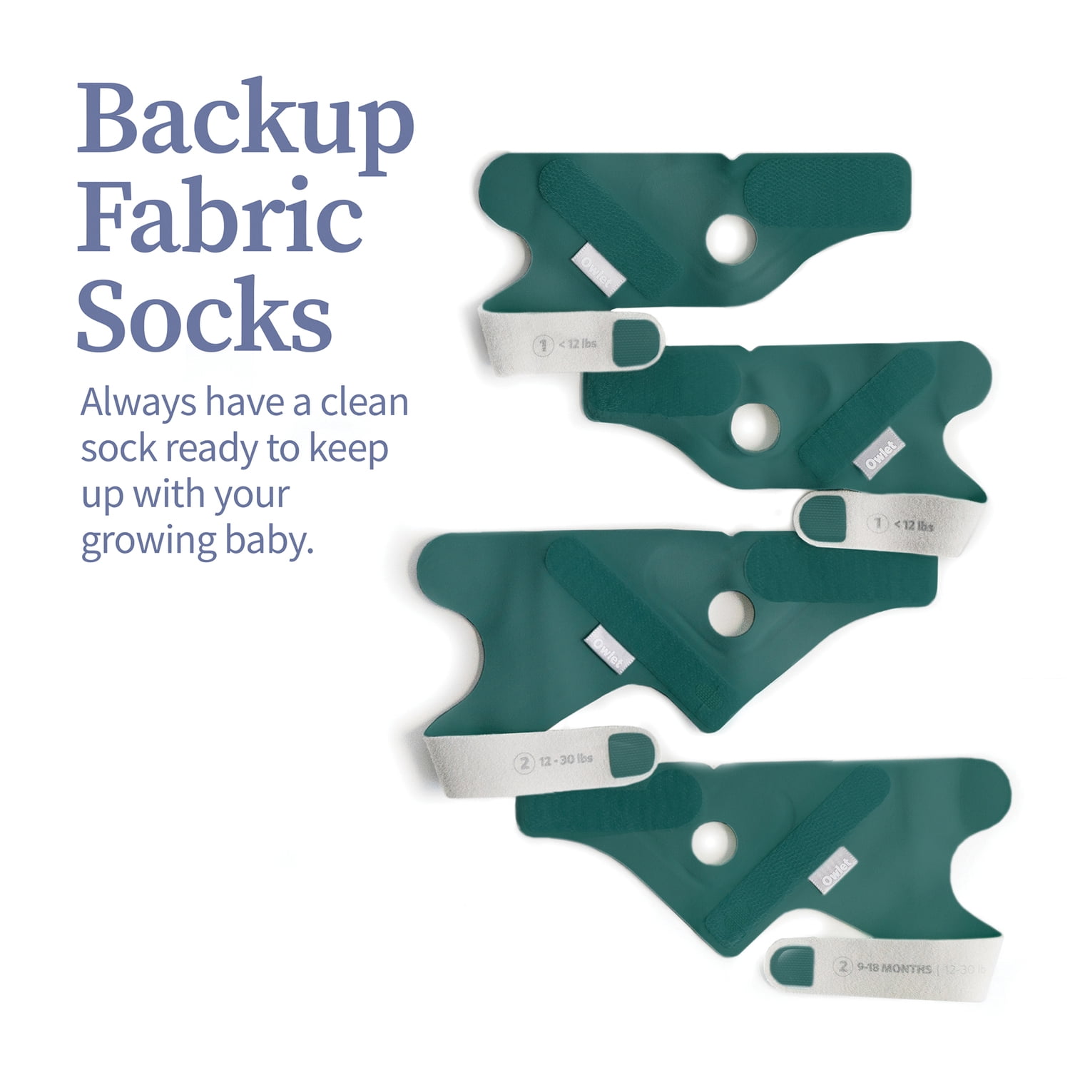 Owlet SKS6L21BBYH Fabric Accessory Socks for Smart Sock 3 (Deep Sea Green)