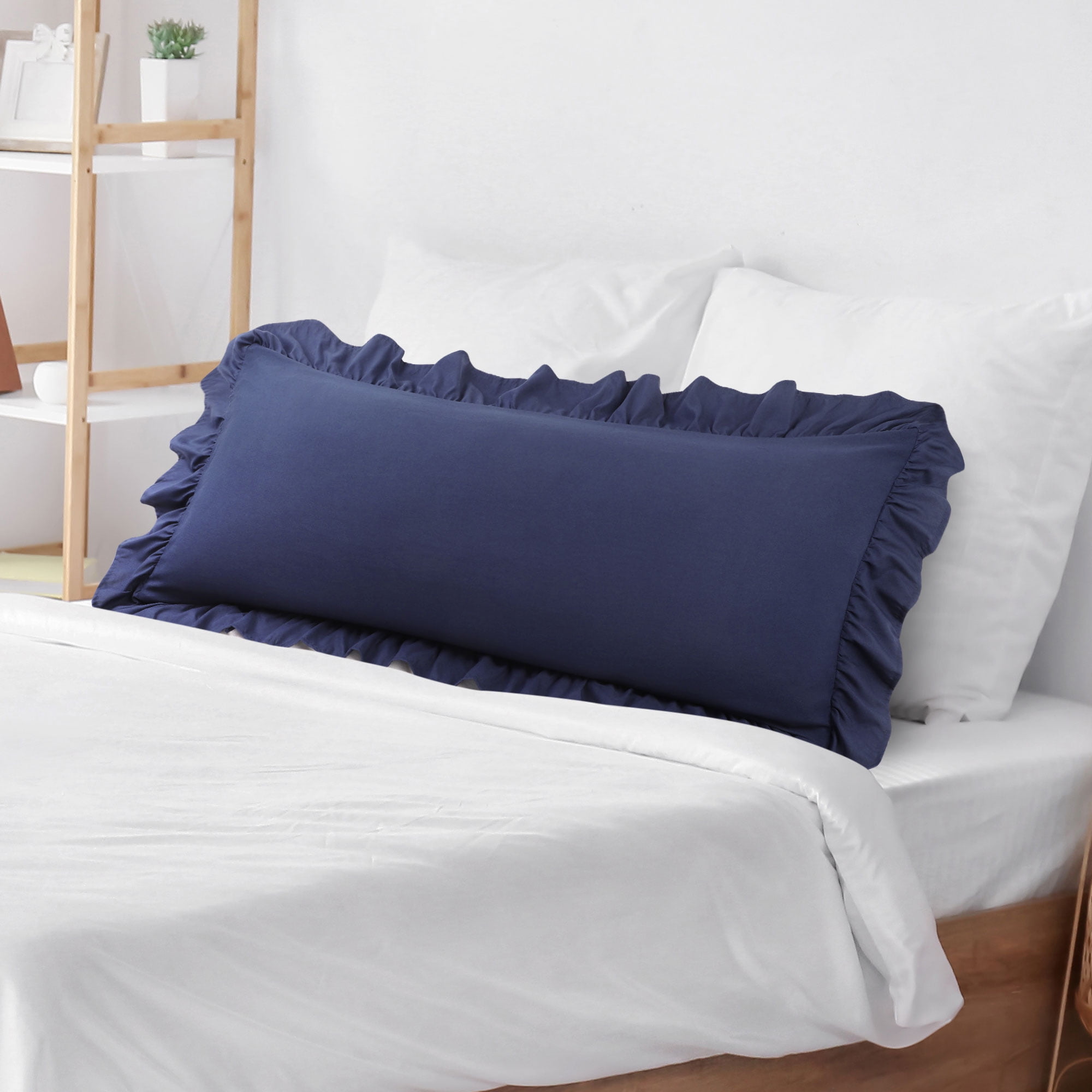 Unique Bargains Microfiber Ruffle Envelope Closure Body Pillowcases Navy Blue 20"x54"