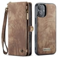 thumbnail image 2 of CaseMe Leather Case for iPhone 16,2 in 1 Detachable Wallet Case with 8-Card Holder Zipper Bills Slot,Magnetic Shockproof Flip Leather Cover Zipper Pocket Phone Cases,Brown,For iPhone 16, 2 of 9