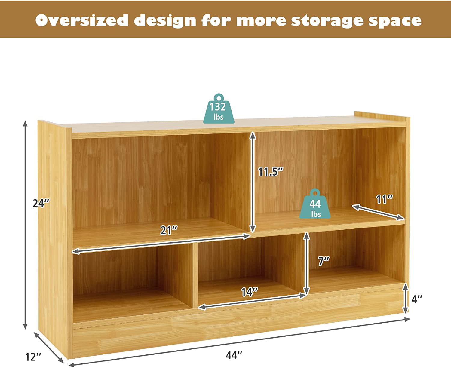 TOYMATE Toy Organizers and Storage, 5-Section Kids Bookshelf for Organizing  Books Toys, School Classroom Wooden Storage Cabinet for Children's Room