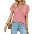 thumbnail image 3 of Womens T Shirts Short Sleeve Tops Summer V Neck Shirts Petal Sleeve Tees Casual Blouses, 3 of 5