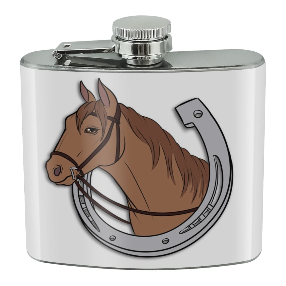 Black Stallion In The Snow Horse 8oz Stainless Steel Flask Drinking Whiskey 