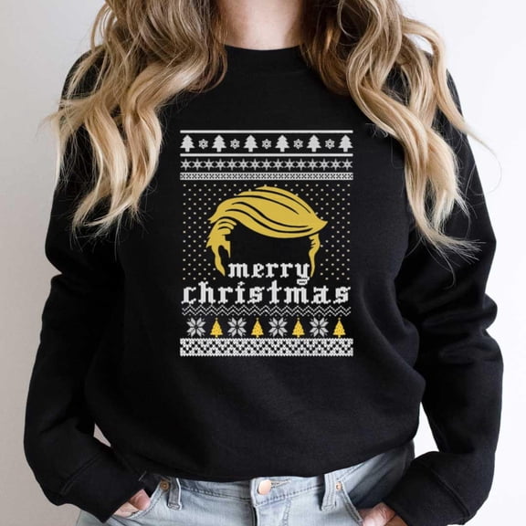 Merry Trumpmas Funny Ugly Sweater Christmas Holiday Graphic - Machine Washable SW10727 Unisex Sweatshirt, Up to Size 5XL