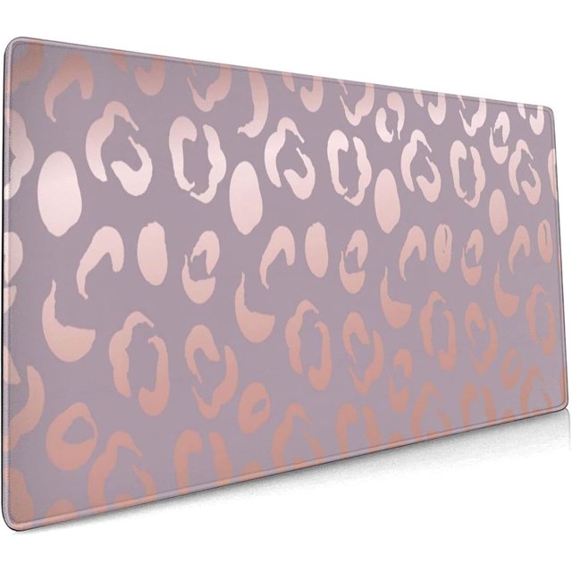 Pink Rose Gold Leopard Print Gaming Mouse Pad - 35.4x15.7 Inch, Extended Waterproof Cheetah Desk Pad, Non-Slip Rubber Base, Large Keyboard Mat for Work/Office/Home