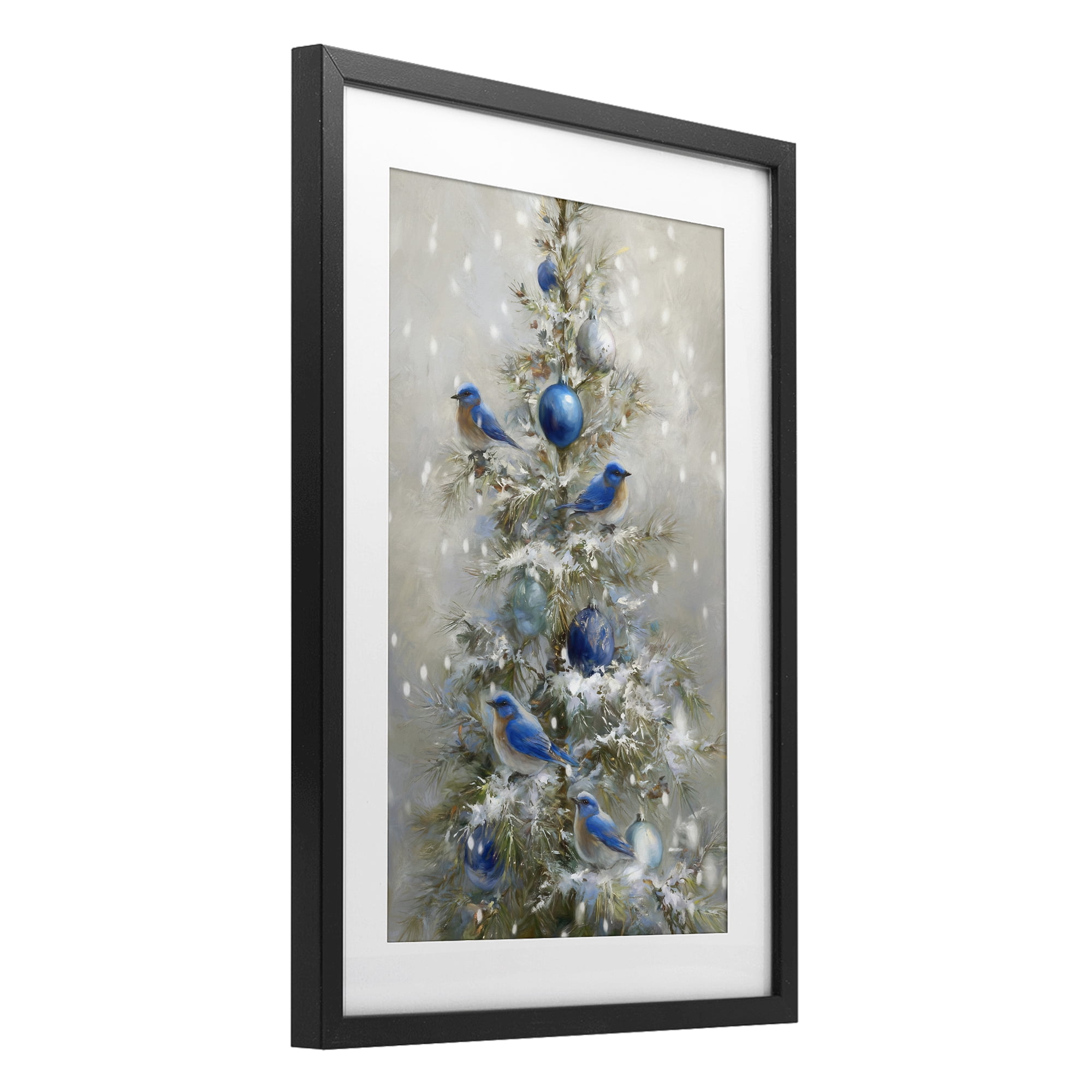Stupell Industries Blue Bird Christmas Tree Black Framed Print Under Glass, design by Tina LeCour