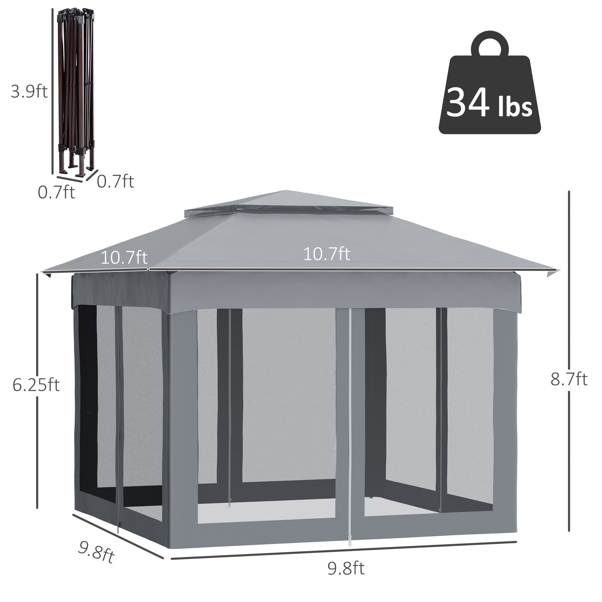Outsunny 11' x 11' Pop Up Gazebo Outdoor Canopy Shelter with 2-Tier Soft Top, and Removable Zipper Netting, Event Tent with Large Shade, Light Gray