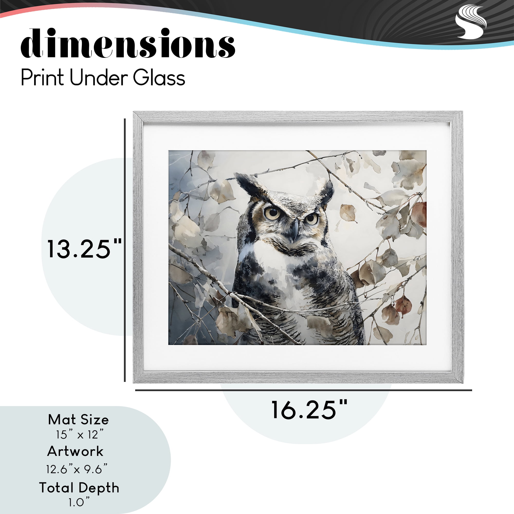 Stupell Industries Horned Owl Perched Gray Framed Print Under Glass, design by Franklyn Gregory
