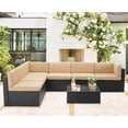 thumbnail image 1 of AECOJOY 7 PCS Patio Conversation Set, PE Rattan Wicker Outdoor Sectional Set with Cushions and Coffee Table, Patio Dining Set for Garden in Black Rattan & Beige Cushion, 1 of 8