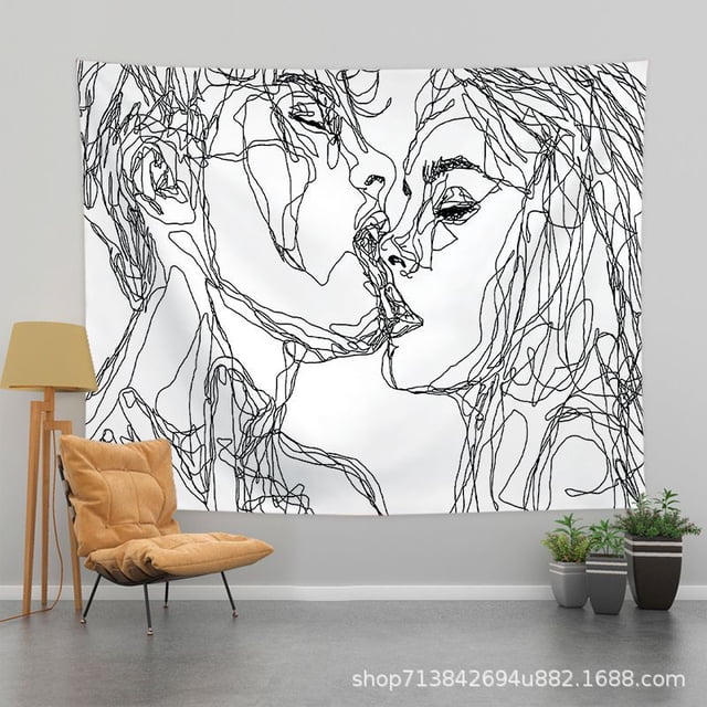 Tapiz de pared estilo nórdico para fotos, papel tapiz para dormitorio, papel tapiz de pareja pintado a mano, tela de terciopelo engrosado, 150x130cm, con lámpara de luz de estrellas de 6m.
