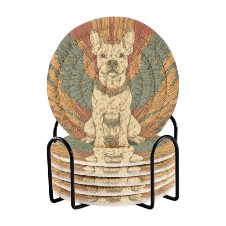 

Coil Coasters Set of 6，The Dog with Wings3.94-inch diameter printed on one side non-slip heat-insulating moisture-wicking home accessory.