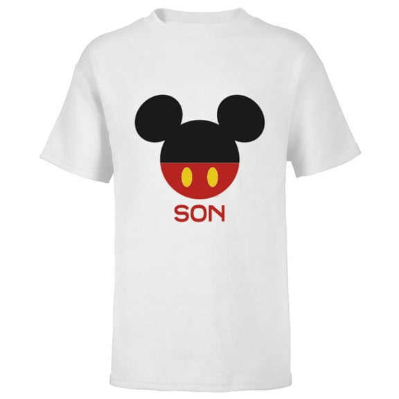 Disney Mickey Mouse Red Shorts Icon Son Family- Short Sleeve T-Shirt for Kids - Customized-White