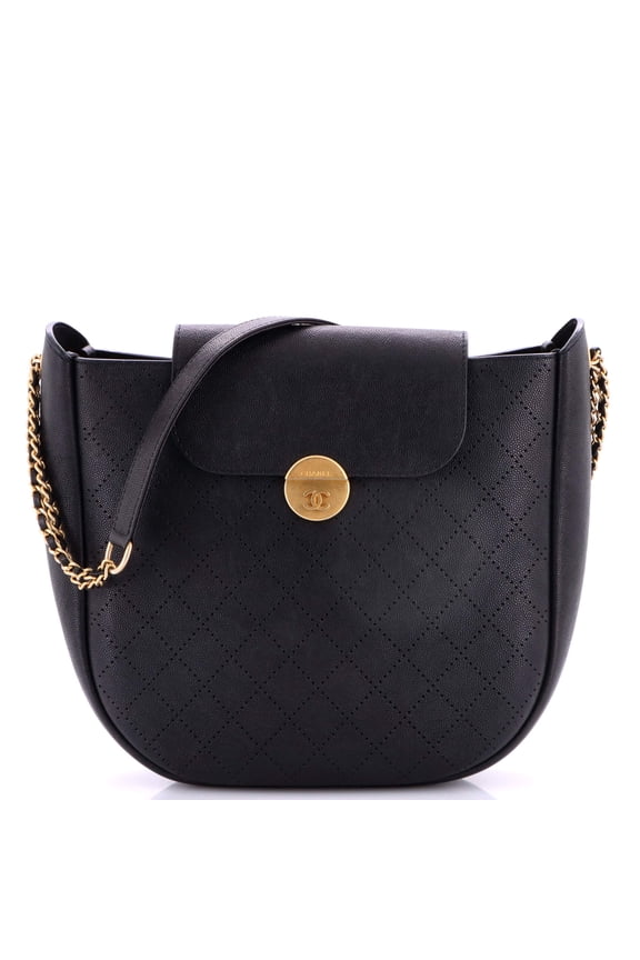 Pre-Owned Flap Hobo Diamond Perforated Caviar Small By Rebag