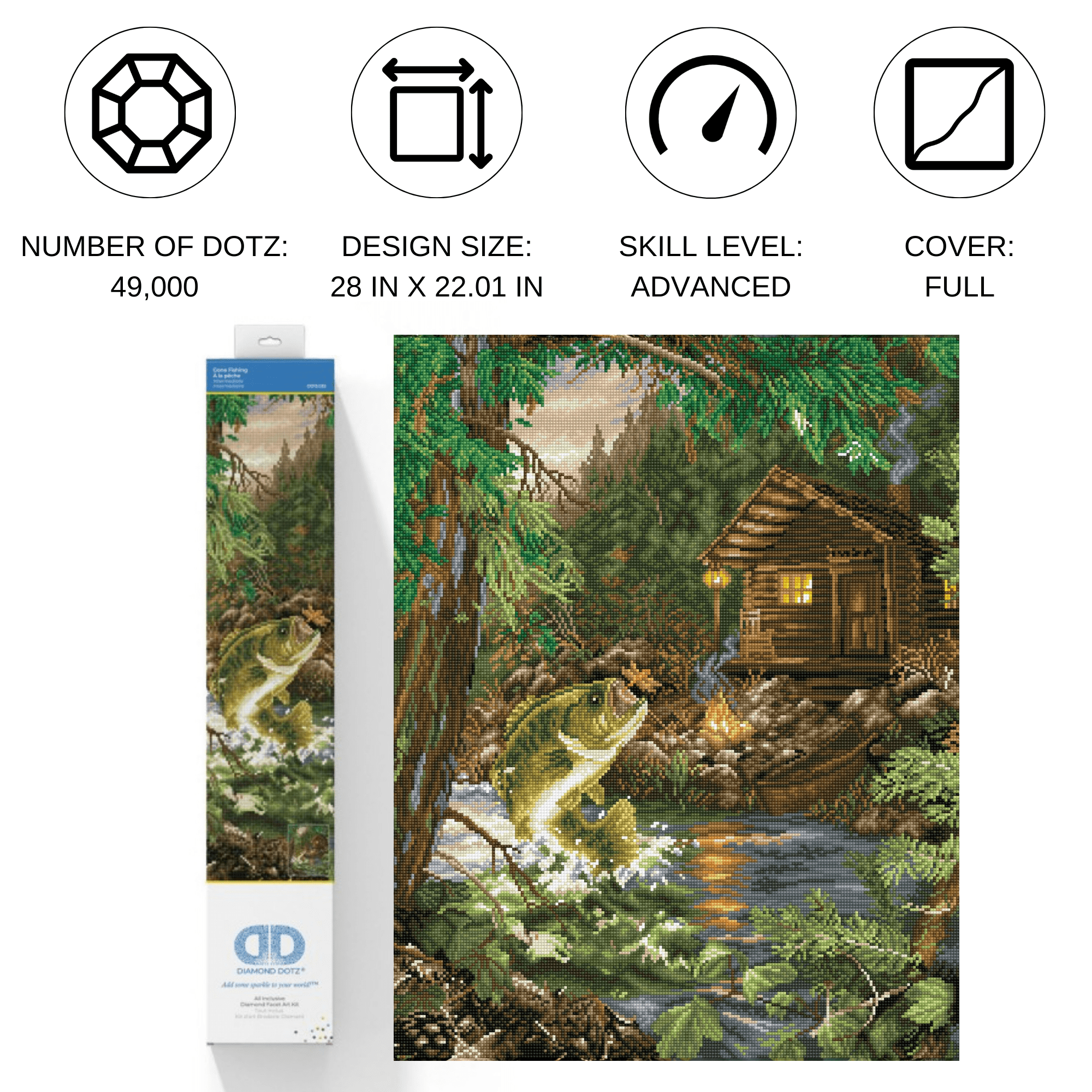 Diamond Dotz Gone Fishing Diamond Painting Kits for Adults - Diamond Art Kits a Relaxing Creative Craft Kit with Dotz Gems 28x22