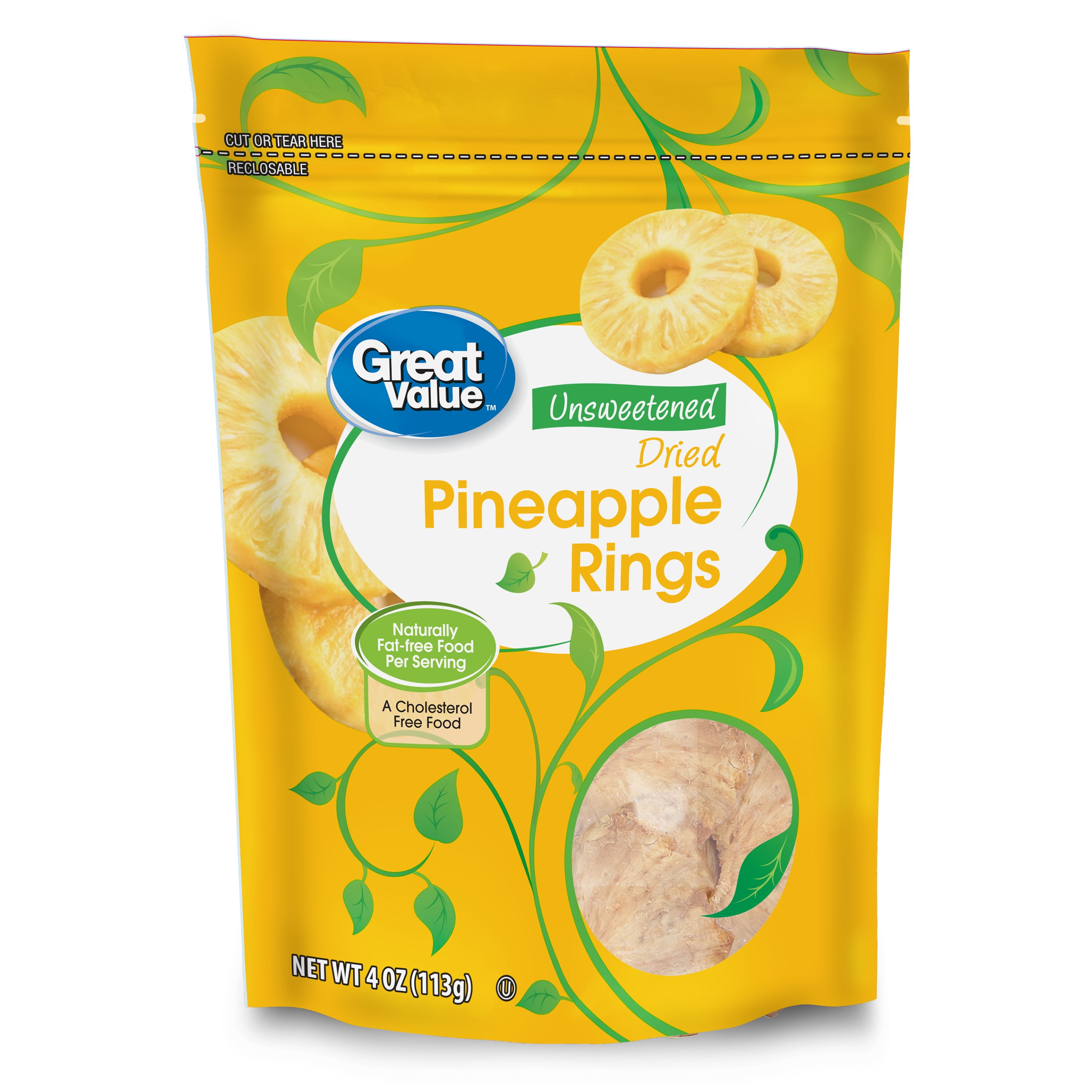Great Value Unsweetened Dried Pineapple Rings, 4 oz