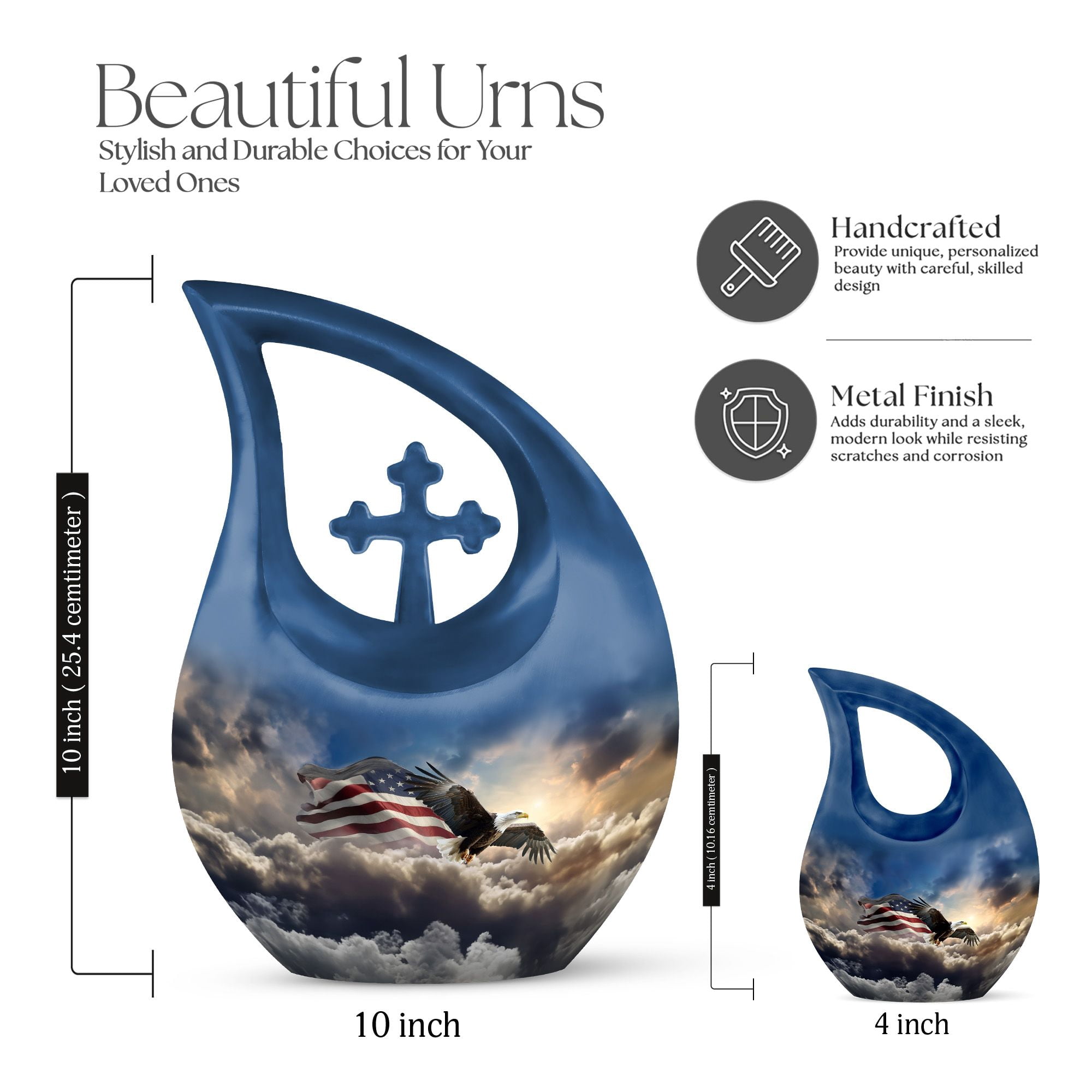 Eagle Flying with Flag Urn for Ashes Mom & Dad - Burial Urns for Adult Human Ashes - Mini Cremation Urn for Adult Ashes Male & Female - Small Cremation Keepsake Urns for Ashes Set of 2