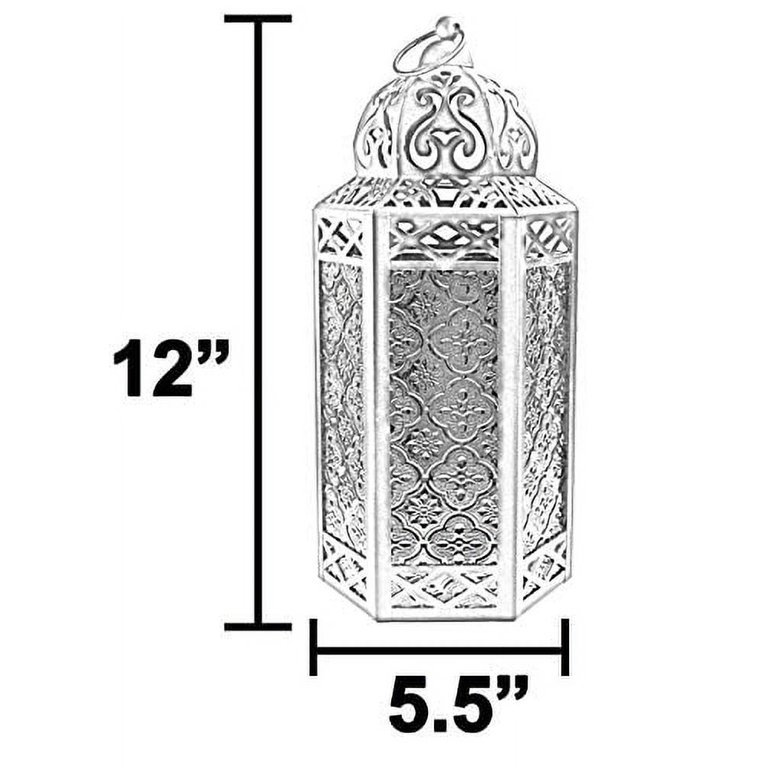 Decorative Moroccan Style Candle Lantern with LED Fairy Lights, Medium, Clear Glass