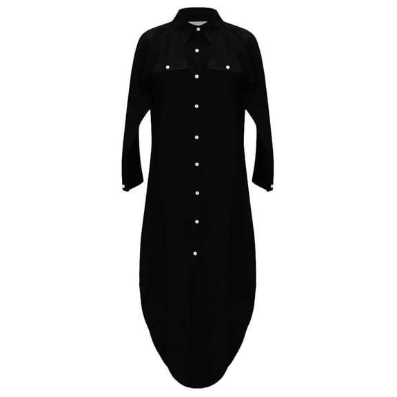 Busydd Womens Summer Button Dresses Flowy Long Sleeve Shirt Dress V Neck Solid Color Maxi Dress Casual Soft Slit Sundress with Pockets Plus Size S-5XL