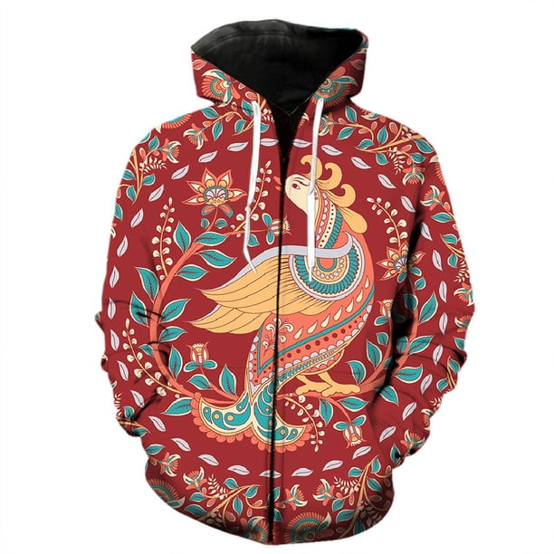 Sudadera con capucha con cremallera y estampado floral 3D exótico retro para hombre, chaquetas de moda, sudaderas divertidas y geniales, tops de hip hop, sudaderas con capucha de calle.