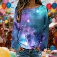 thumbnail image 3 of DHFJKG Long Sleeve Shirts For Women Sweaters Galaxy Printed Knit Pullover Ribbed Casual Loose Fit Crewneck Soft Blouse Stylish Tops, 3 of 4