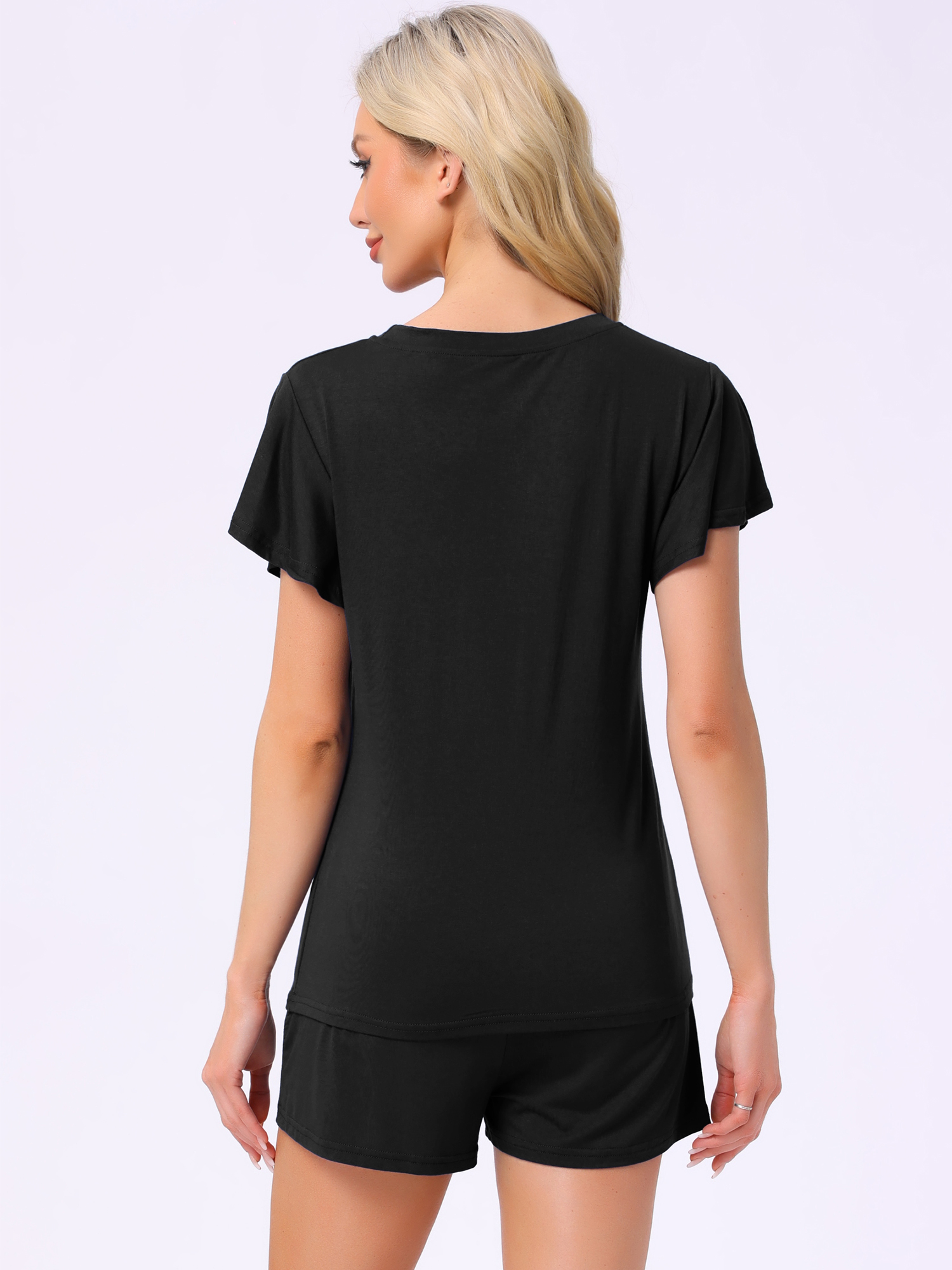 DARING DIVA Lounge Set Flounce Pajama Set Soild Sleepwear Top S Black