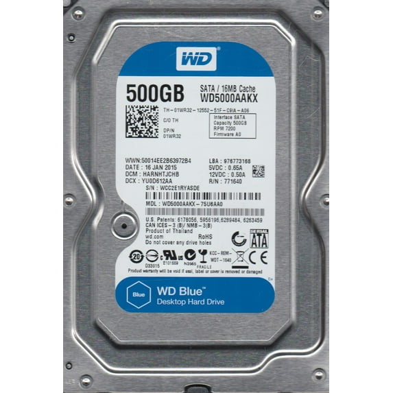 WD5000AAKX-75U6AA0, DCM HARNHTJCHB, Western Digital 500GB SATA 3.5 Hard Drive