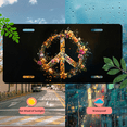 thumbnail image 5 of 1 Pcs 2D Flat License Plate Covers & Frames, Peace Sign with Flowers For Decorative Front, Waterproof For Decoration Aluminum License Plate Covers & Frames Cover For Men Women, 12" X 6", 5 of 7