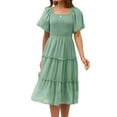 thumbnail image 2 of Women'S Summer Casual Flutter Sleeve Square Neck Smocked Midi Dress Green M, 2 of 9