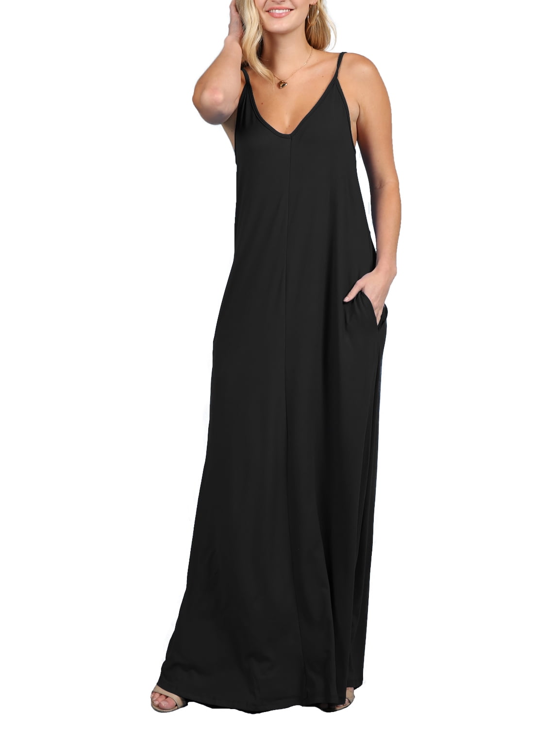 Women's Spaghetti Strap Maxi Dress with Pockets (Plus Size) - image 2