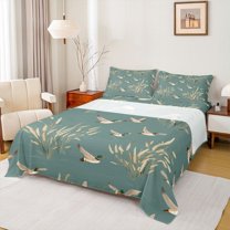 Homewish Wildlife Duck Teens Twin Sheet Sets, Turquoise Cartoon Twin Fitted Sheet, Rustic Hunting Animal Flat Sheet, Breathable Home Decor, 3 Pieces