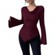 thumbnail image 3 of Camisetas de Punto Acanalado con Cuello Vuelto y Larga para Mujer, Tops Ajustados Fruncidos para Salir, Camisetas Básicas para Otoño Vino Tinto XL, 3 of 8