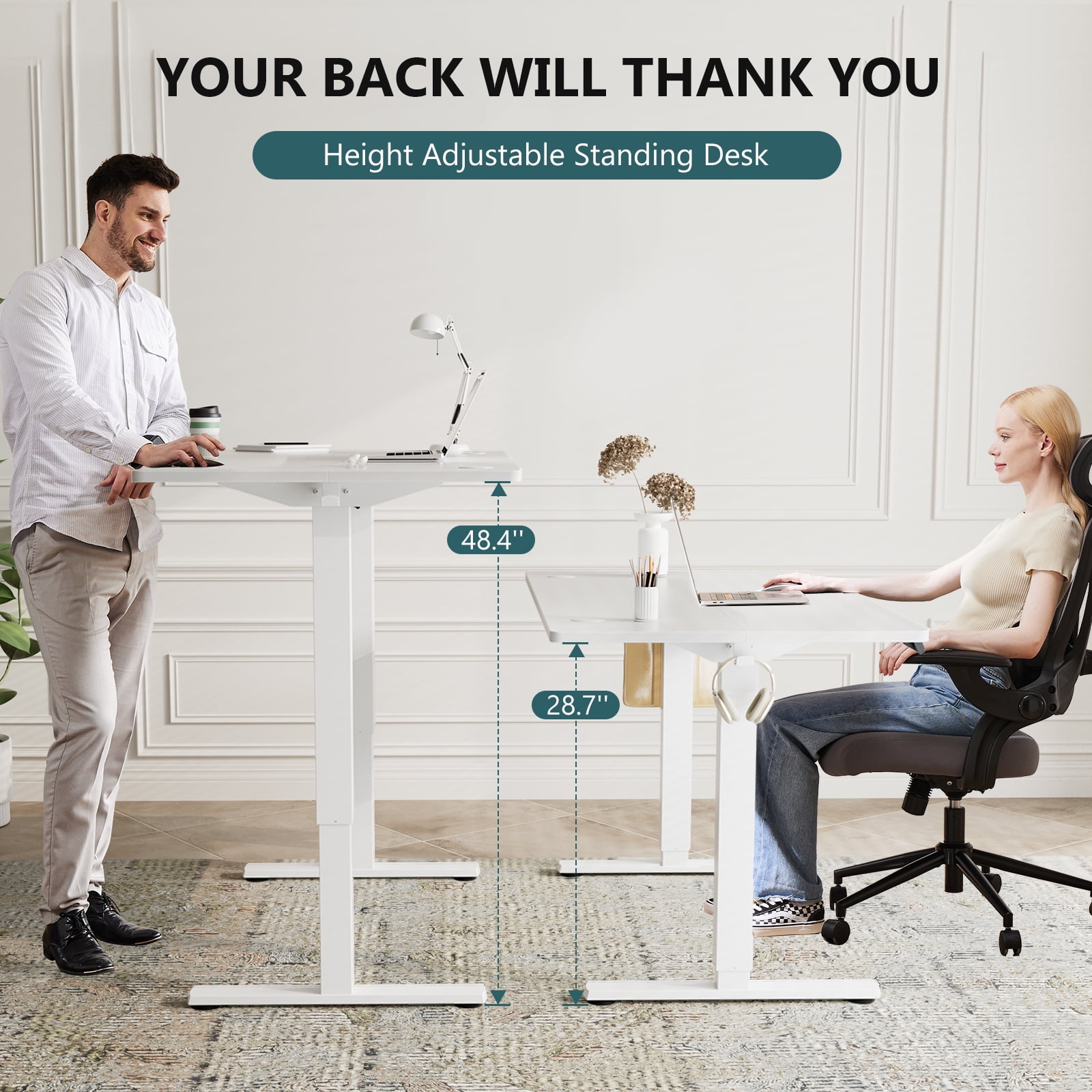 CONCETTA Electric Adjustable Height Standing Desk for a Comfortable Work Setup - 55 x 24 inch Desk Workstation, Oak