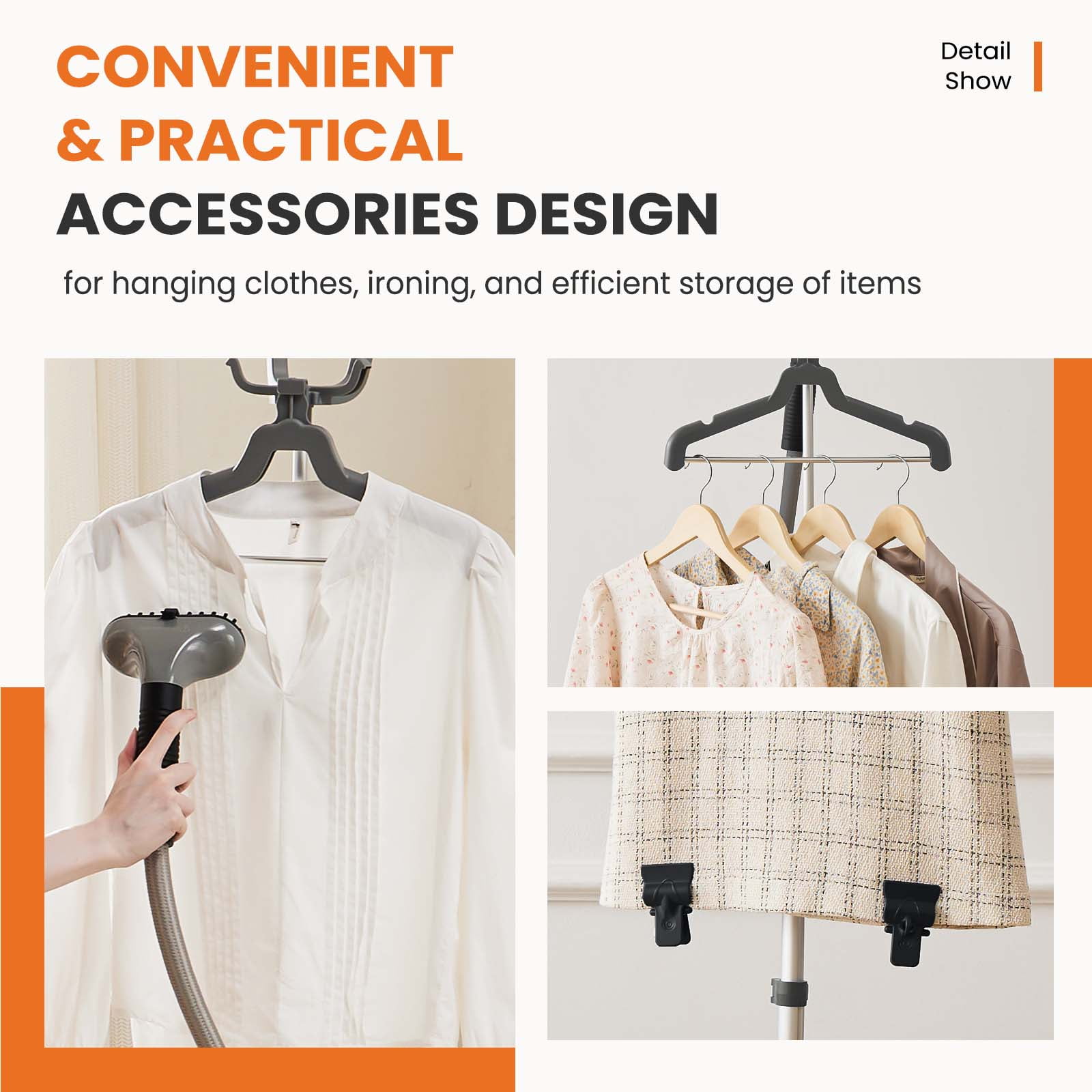 JONPONY Standing Garment Steamer 1500W, Professional Wrinkle Remover with 1.7L Water Tank for 55 Min Continuous Steaming, Heats in 45 Seconds, Height Adjustable with Roll Wheels, Black