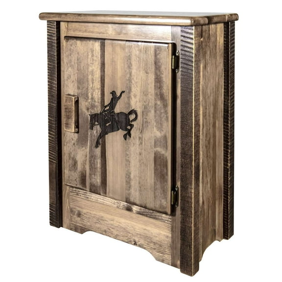 Homestead Collection Accent Cabinet w/ Laser Engraved Bronc Design, Right Hinged, Stain & Clear Lacquer Finish