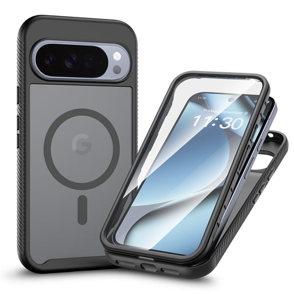 for Google Pixel 11 Pro Magnetic Case with Built-in Screen Protector, Compatible with MagSafe, Luxury Translucent Full-Body Protection Shockproof Durable Protective Slim Fit Case Cover, Black