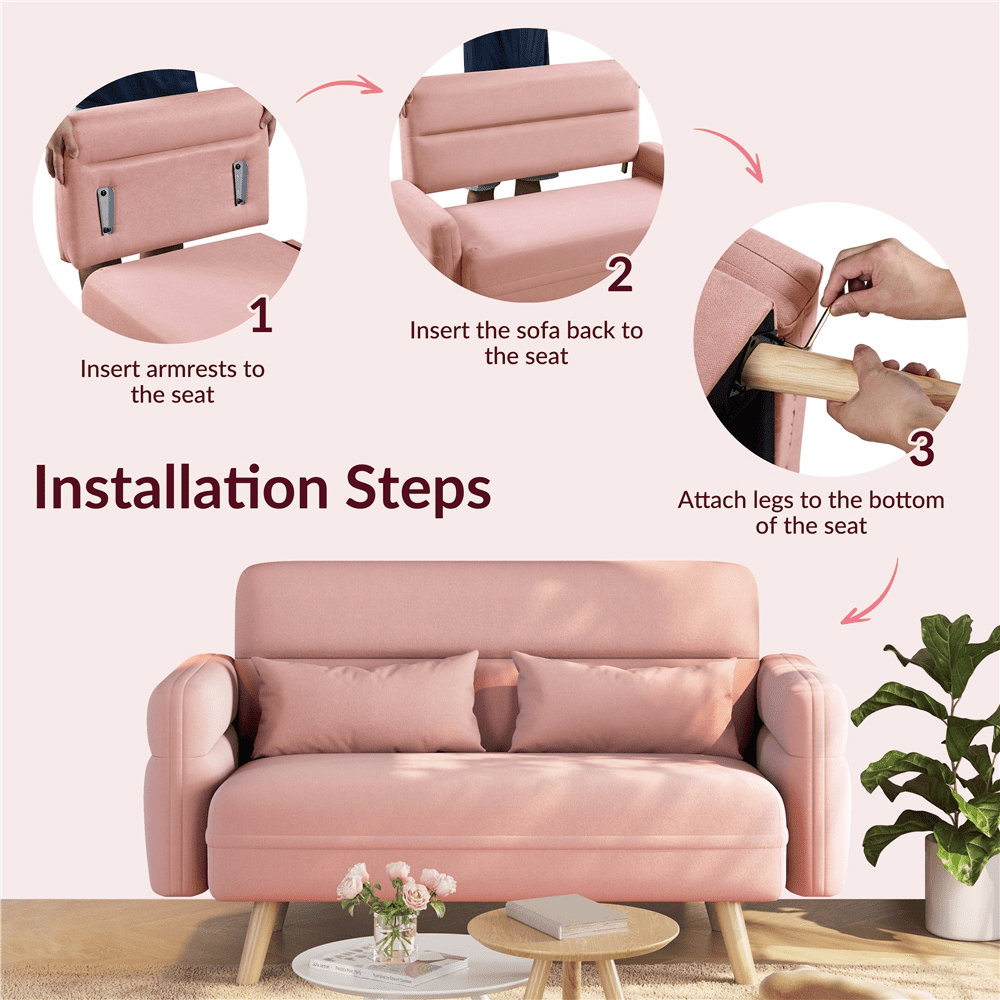 Renwick 46.5" W Small Fabric Loveseat Sofa with Lumbar Pillows, Pink