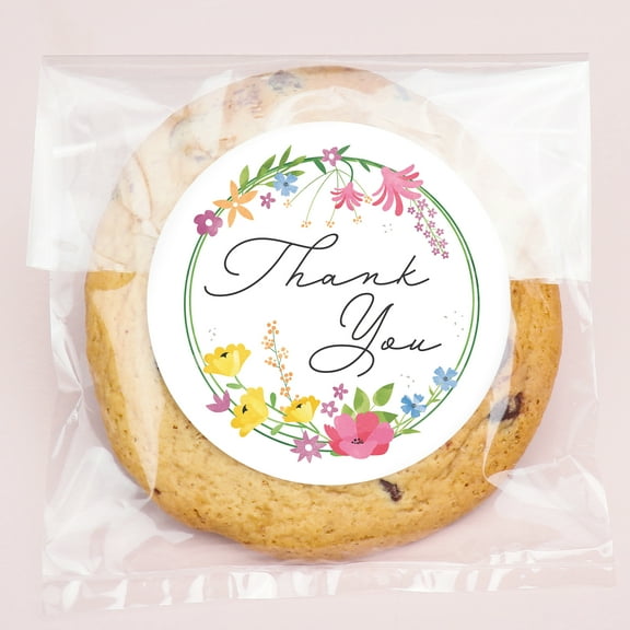 Big Dot of Happiness Wildflowers Thank You Stickers and Clear Cookie Bags, Cellophane Treat Bags 4.25x7 IN for Candy or Baked Goods - 25 Count