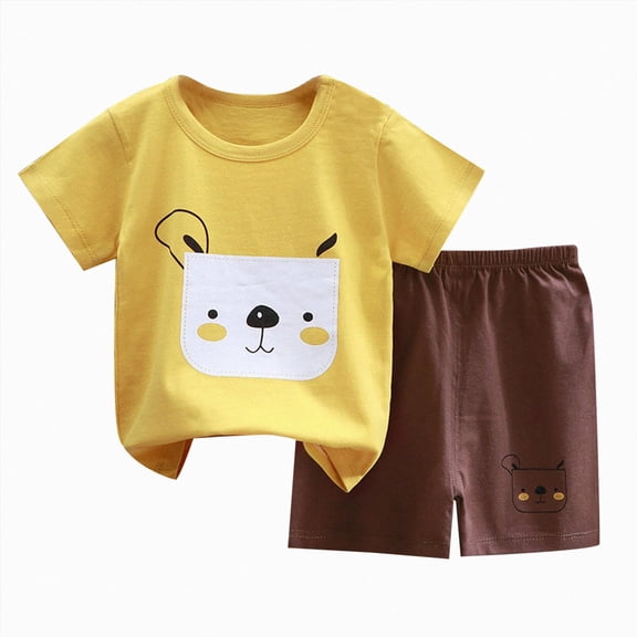 KPOPLK Toddler Baby Boy Clothes Summer Short Sleeve Shirt Top and Shorts Cute Infant Baby Boy Outfits Clothing Set(12-18 Months,Yellow)