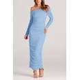 thumbnail image 4 of Vestido PRETTYGARDEN Maxi Bodycon con Hombros Descubiertos y Abertura Azul Claro Talla M, 4 of 8
