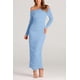 thumbnail image 4 of Vestido PRETTYGARDEN Maxi Bodycon con Hombros Descubiertos y Abertura Azul Claro Talla M, 4 of 8