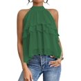 thumbnail image 2 of Women's Layered Ruffle Hem Sleeveless Halter Chiffon Blouse Flowy Tank Tops Green M, 2 of 10