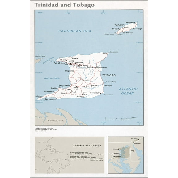 24"x36" Gallery Poster, cia map Trinidad and Tobago 1976