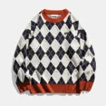 thumbnail image 5 of Suéter de punto para hombre, jerseys masculinos empalmados, ropa para hombre, icono a cuadros, rombos, estilo coreano, cálido, tendencia 2024, holgado, grueso, invierno, algodón X, 5 of 5