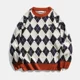 thumbnail image 5 of Suéter de punto para hombre, jerseys masculinos empalmados, ropa para hombre, icono a cuadros, rombos, estilo coreano, cálido, tendencia 2024, holgado, grueso, invierno, algodón X, 5 of 5