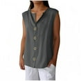 thumbnail image 2 of Womens Summer Tops Fashion Solid Color V-Neck Button Sleeveless, 2 of 5