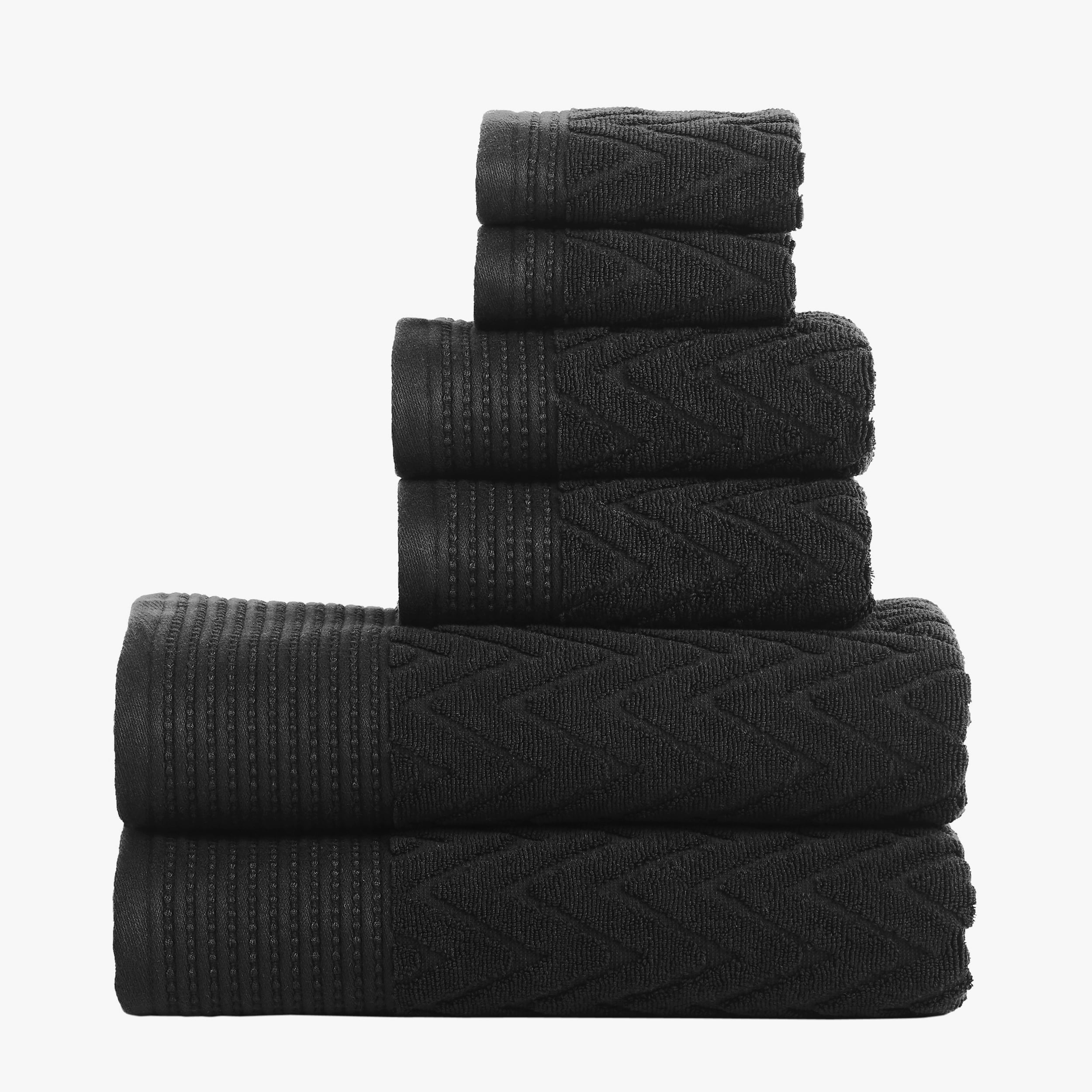 Superior 100Percent Cotton Chevron 6Piece Towel Set Black